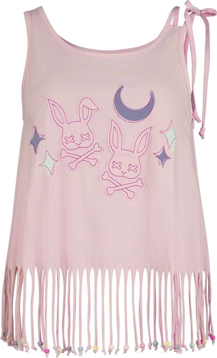 Topp  av Full Volume by EMP - Creepy Pastels Top with Fringes & Beads - Dam - rosa