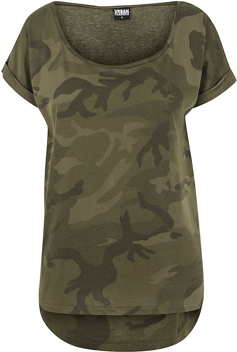 Urban Classics Ladies Camo Back Shaped Tee T-Shirt woodland