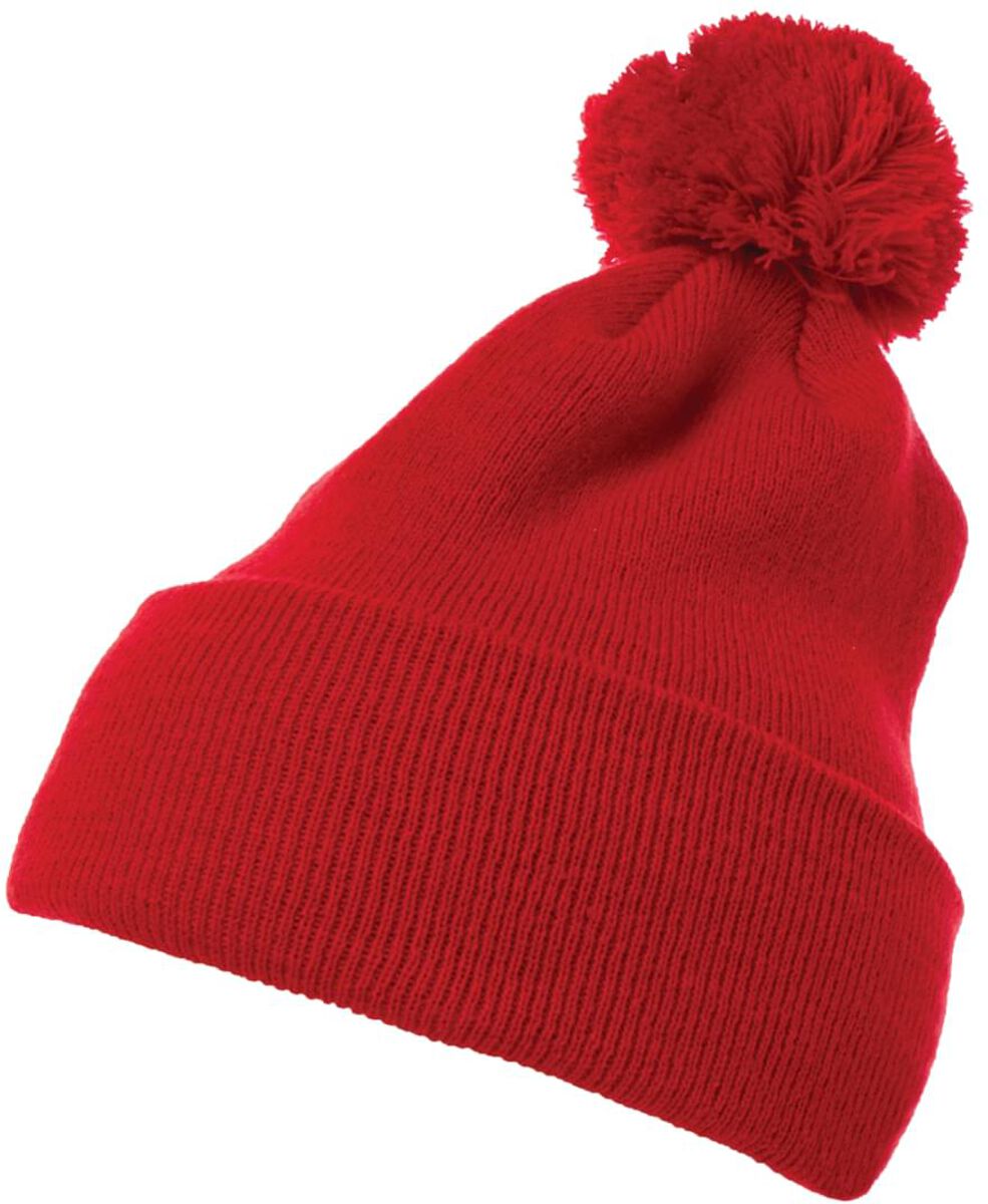 Flexfit Cuffed Pom Pom Knit Beanie Mütze rot