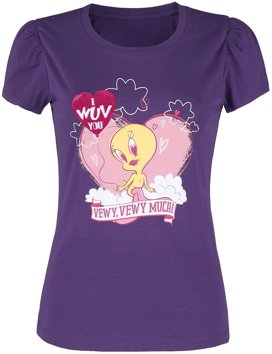 T-Shirt Manches courtes de Looney Tunes - Love - S à XXL - pour Femme - Violet foncé