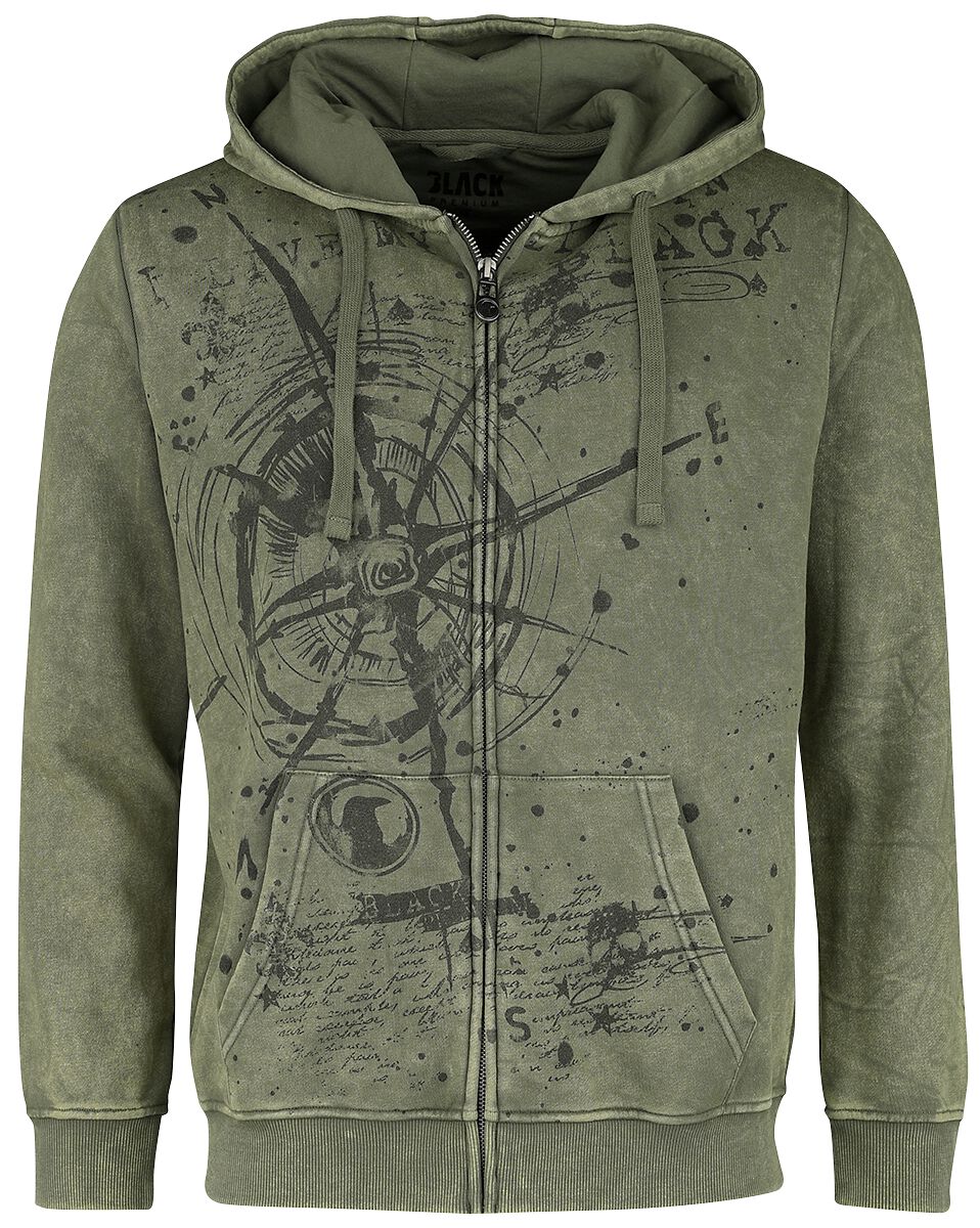 Image of Felpa jogging di Black Premium by EMP - Hooded Jacket With Compass Print - S a XXL - Uomo - verde