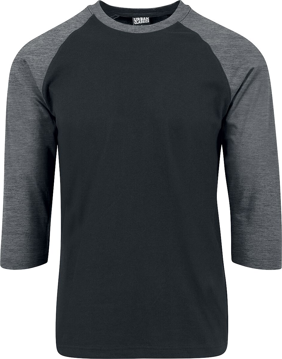 Urban Classics Langarmshirt - Contrast 3/4 Sleeve Raglan Tee - S bis 5XL - für Männer - Größe 5XL - schwarz/charcoal