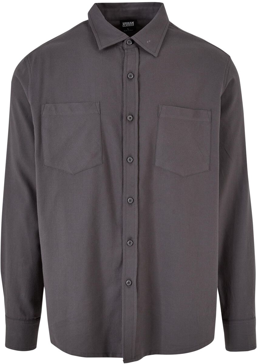 Urban Classics Langarmhemd - Solid Flanell Shirt - S bis 3XL - für Männer - Größe S - dunkelgrau