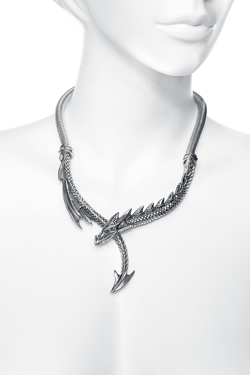 Alchemy Gothic Dragons Lure Necklace Halskette silberfarben