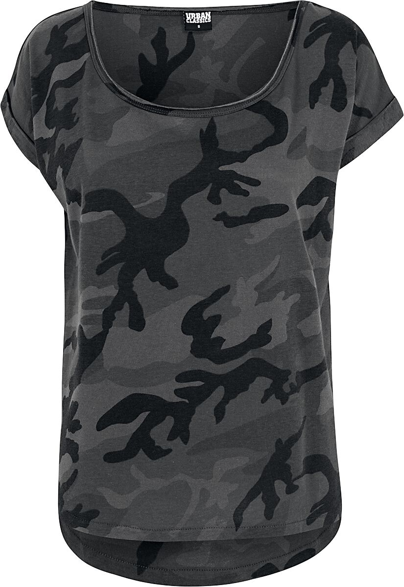 Image of T-Shirt di Urban Classics - Ladies Camo Back Shaped Tee - XS a 5XL - Donna - mimetico scuro