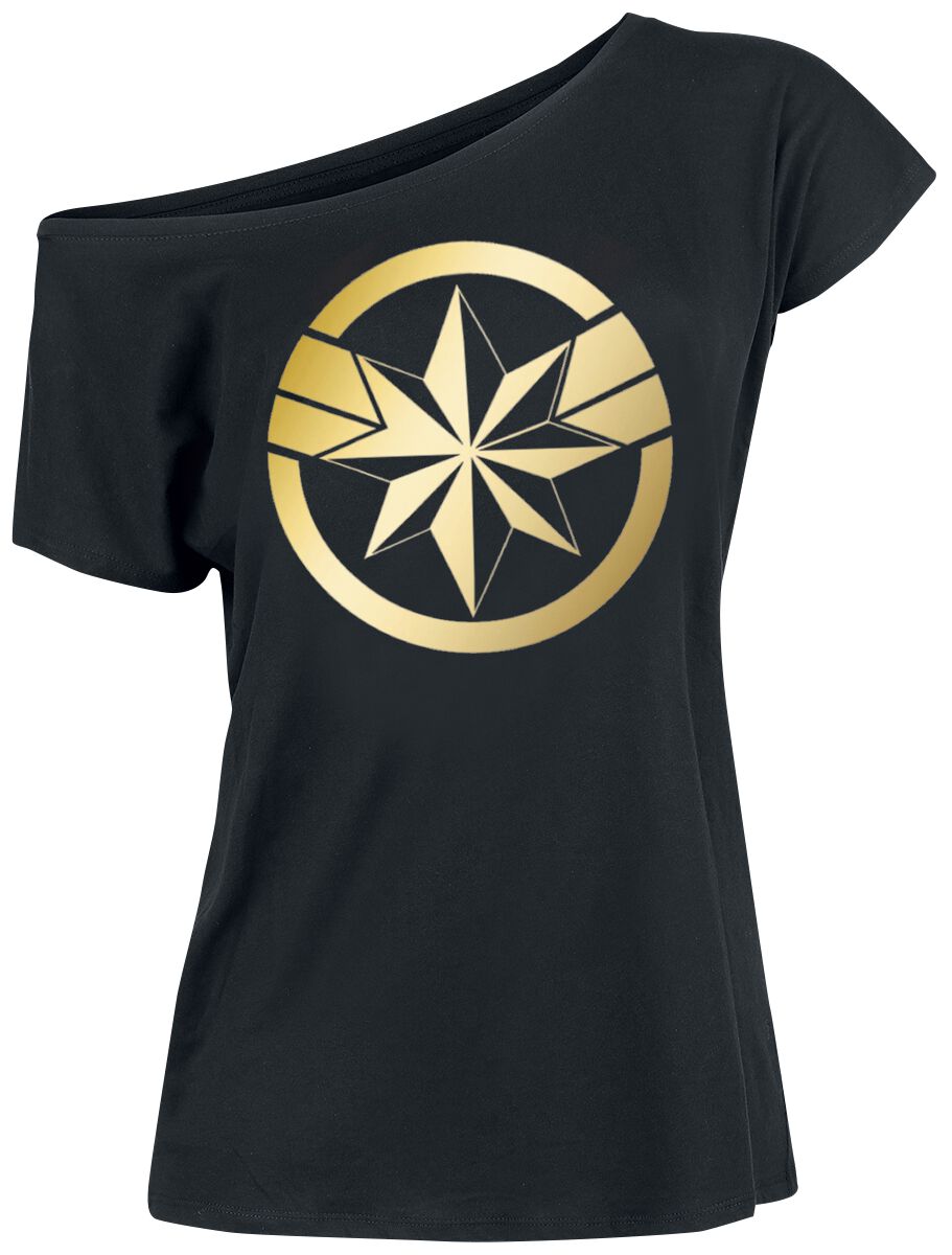 The Marvels - Marvel T-Shirt - Captain Marvel Logo - S bis XXL - für Damen - Größe L - schwarz  - Lizenzierter Fanartikel