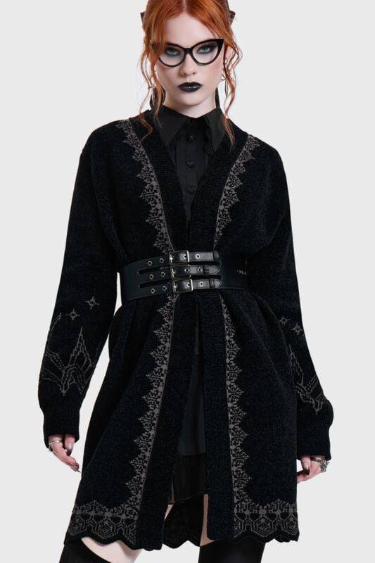 Killstar - Gothic Cardigan - CATHEDRA SPIRES KNITTED CARDIGAN - XS bis 4XL - für Damen - Größe 4XL - schwarz/rot