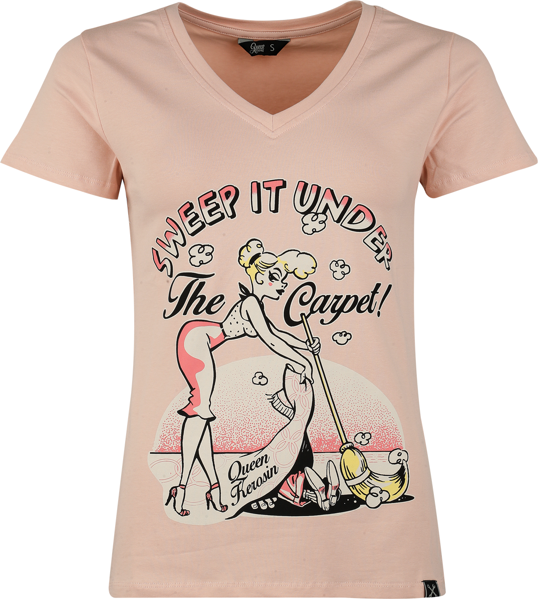 Queen Kerosin Rockabilly T-Shirt - Sweep it under the carpet - for Women - light pink
