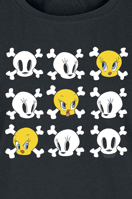 Looney Tunes Tweety Head Skulls T-Shirt schwarz