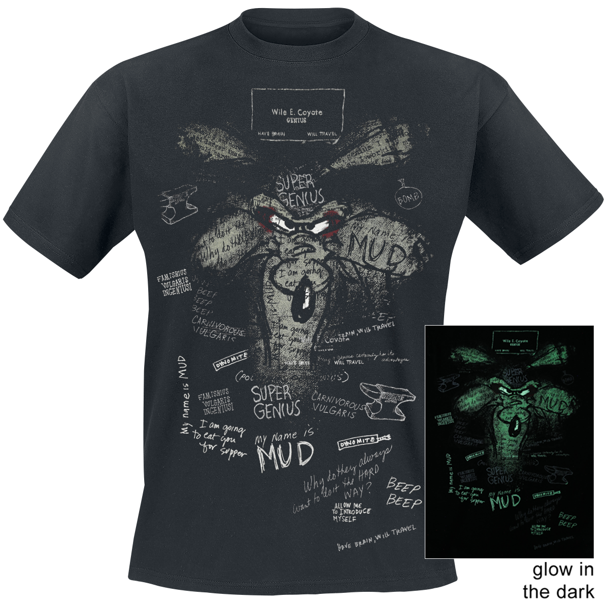 Looney Tunes - Wile E. Coyote - Inner Thoughts GITD - T-Shirt - schwarz - EMP Exklusiv!