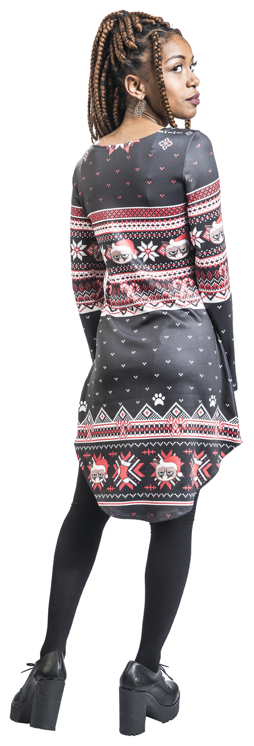 Grumpy Cat Grumpy X-Mas Mittellanges Kleid schwarz rot weiß