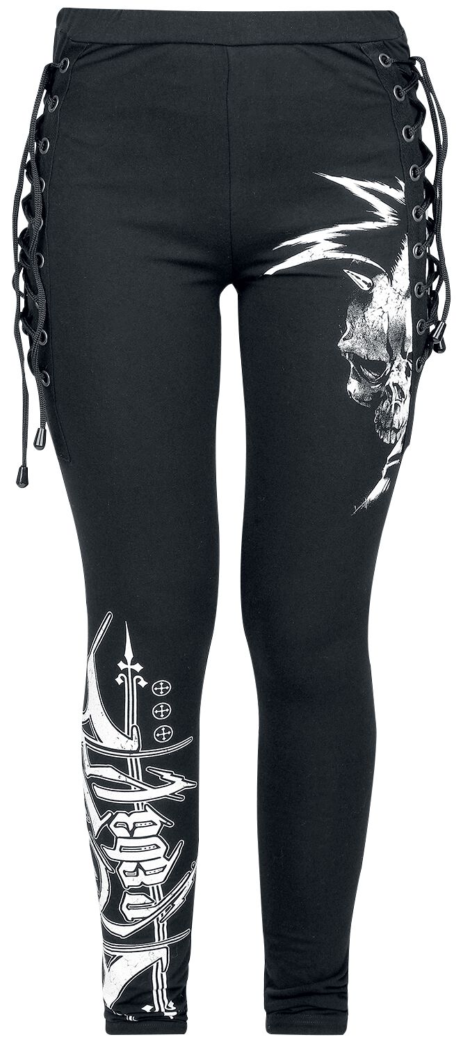 Legging de Rock Rebel by EMP - Leggings With Skull Print And Lacing - S à XXL - pour Femme - noir