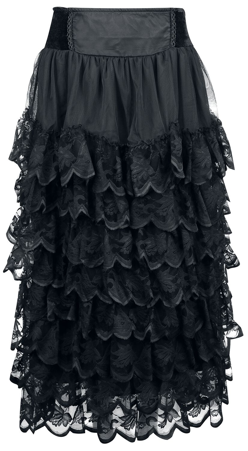 Image of Gonna lunga Gothic di Gothicana by EMP - Flounce Skirt With Velvet Details - S a XXL - Donna - nero