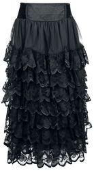 Flounce Skirt With Velvet Details, Gothicana by EMP, Langer Rock