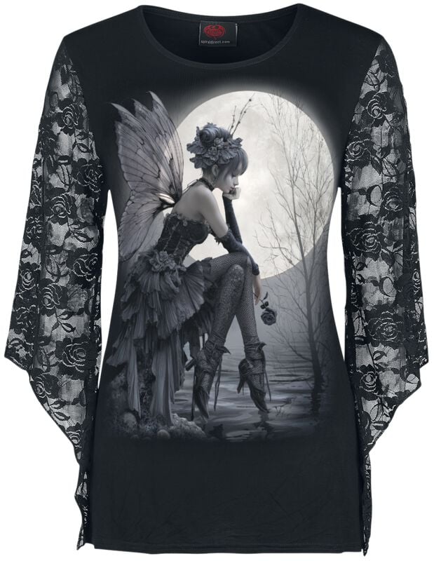Spiral Langarmshirt - GOTHIC GRACE - F LS Lace Shoulder - S bis XXL - für Damen - Größe S - schwarz