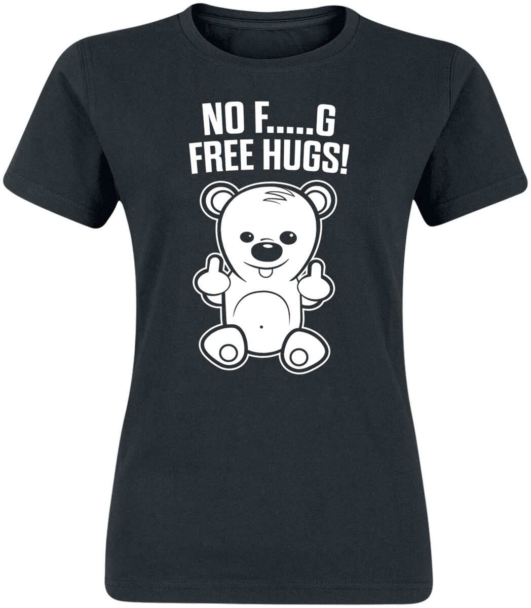 T-Shirt Manches courtes Fun de Slogans - No Free Hugs - S à XXL - pour Femme - noir