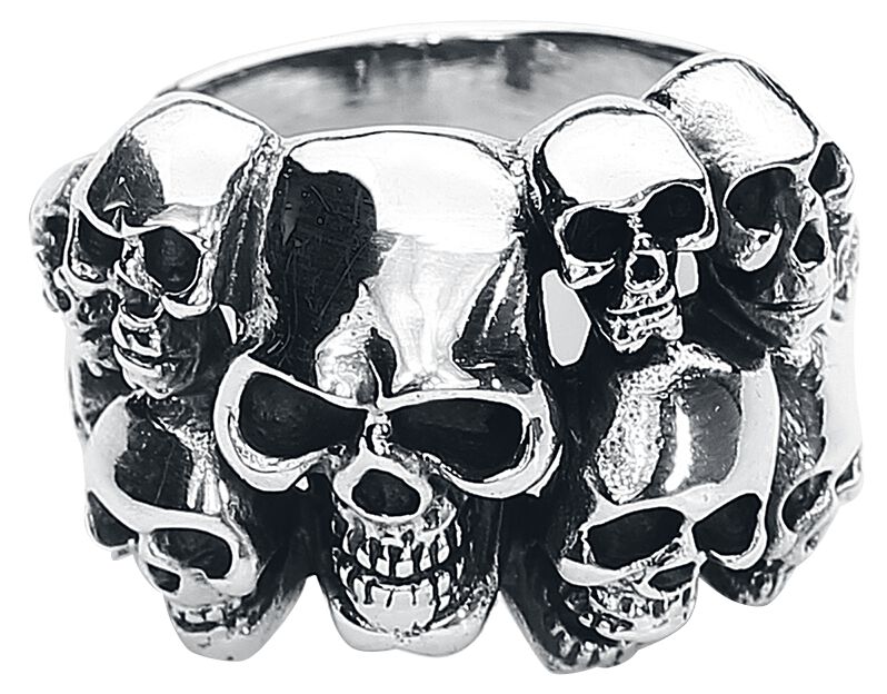 Bague Gothic de etNox hard and heavy - Crânes - pour Homme - couleur argent