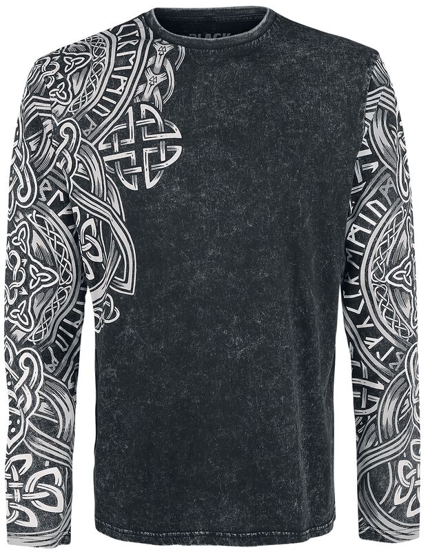 Schwarzes Langarmshirt mit Waschung und Print