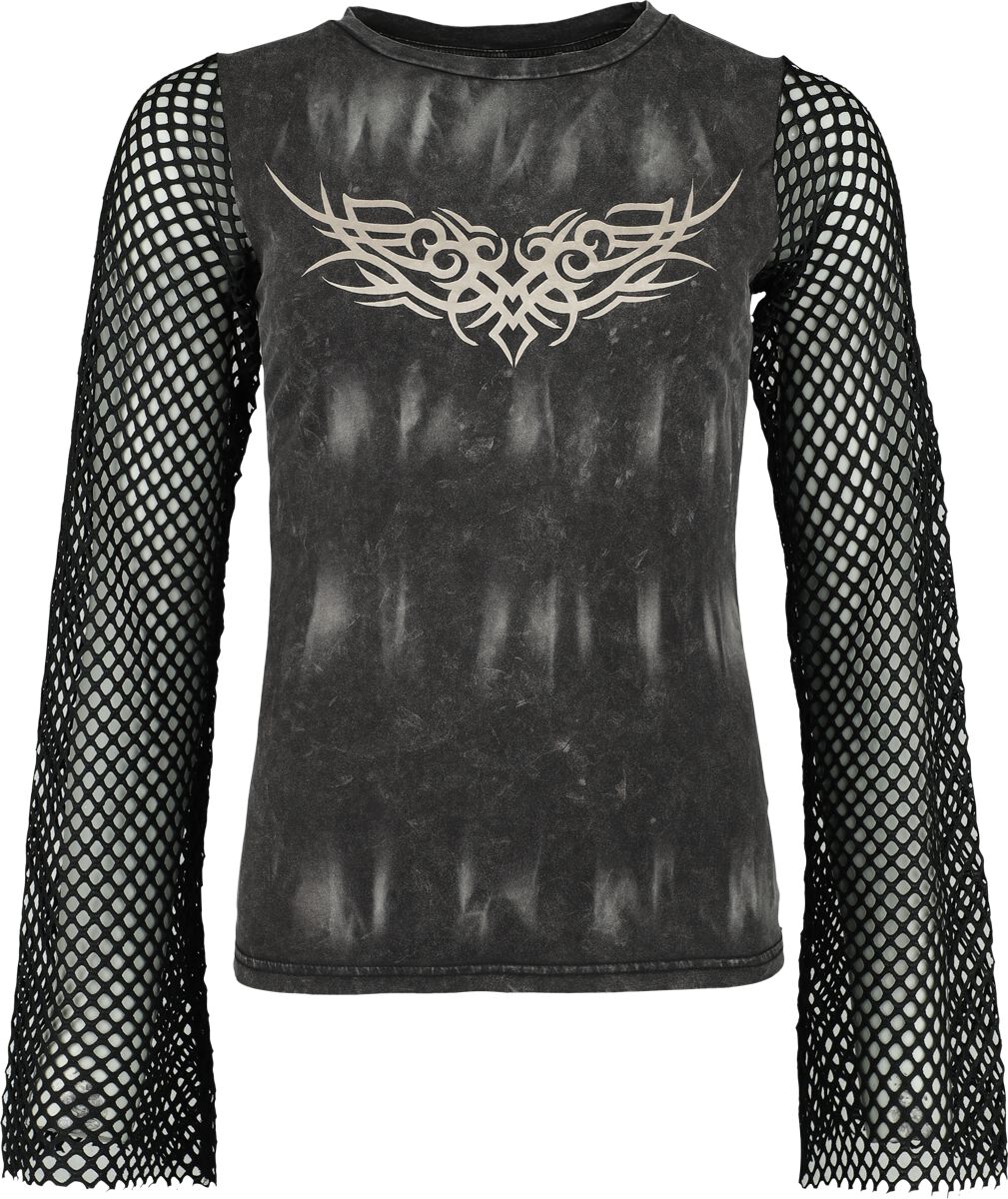 Image of Maglia Maniche Lunghe di Rock Rebel by EMP - Longsleeve With Used Wash And Mesh Sleeves - S a XXL - Donna - marrone/nero