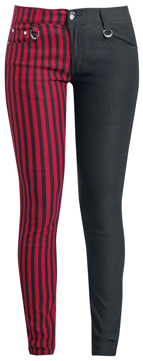 Banned Alternative - Gothic Stoffhose - Punk Trousers - W26L32 bis W34L34 - für Damen - Größe W26L32 - schwarz/rot