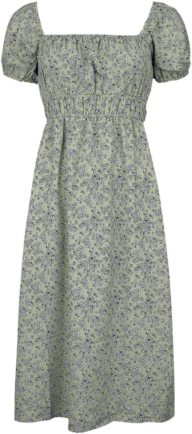 Robe mi-longue Rockabilly de QED London - Floral Print Square Neck Double Shirred Midi Dress - XS à 