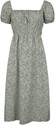 Floral Print Square Neck Double Shirred Midi Dress, QED London, Mittellanges Kleid