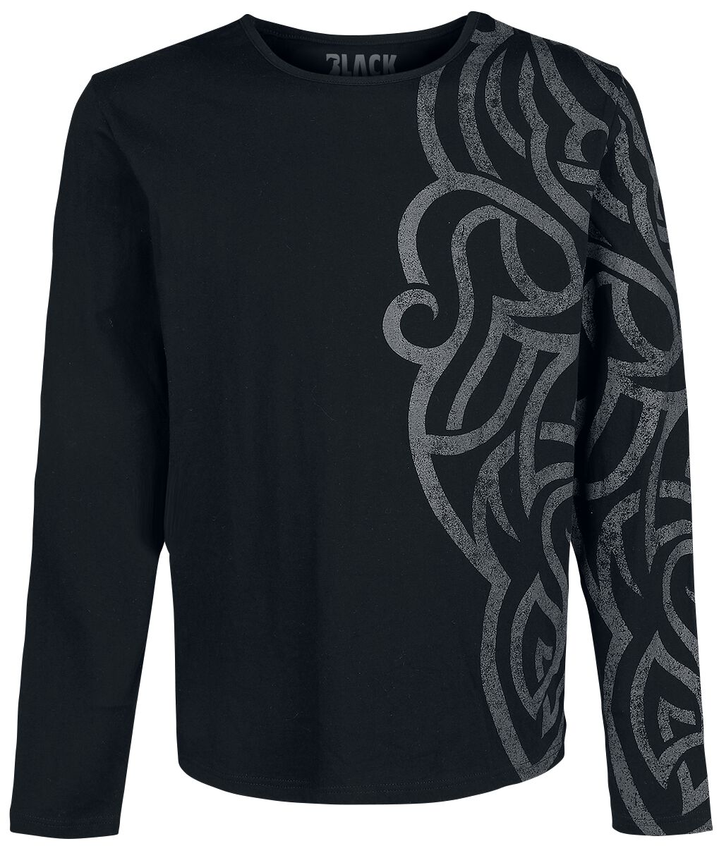 Image of Maglia Maniche Lunghe di Black Premium by EMP - Long-sleeve Shirt with Large Ornamentation - XL a 5XL - Uomo - nero