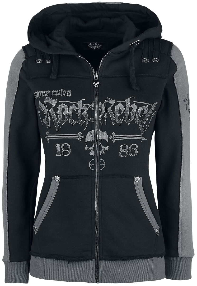 Image of Felpa jogging di Rock Rebel by EMP - Black Hooded Jacket with Rock Rebel and Skull Prints - S a 4XL - Donna - nero