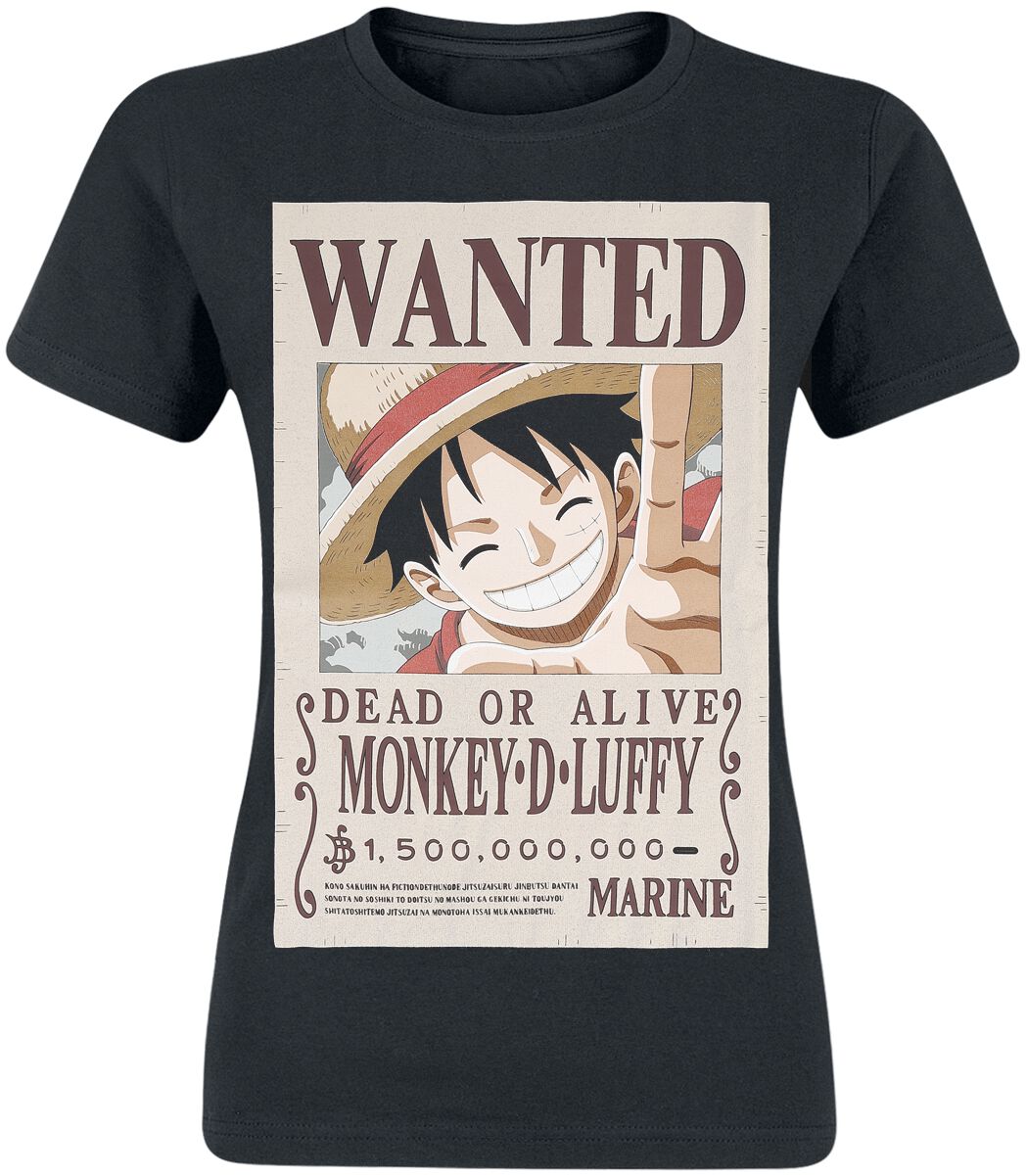 One Piece - Anime T-Shirt - Wanted - M bis XL - für Damen - Größe XL - schwarz  - Lizenzierter Fanartikel