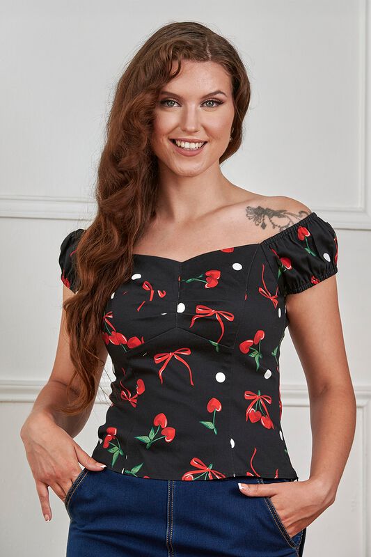 Levně Banned Alternative Top s třešněmi a mašličkami Tank top černá