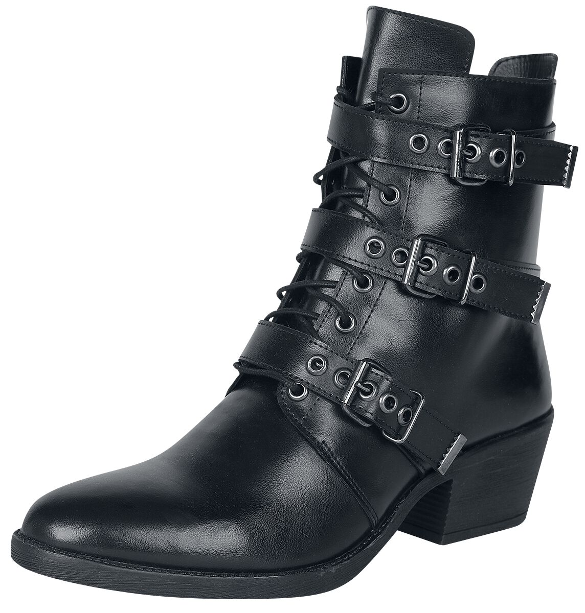 Levně Rock Rebel by EMP Černé boty na šněrování s přezkami boty černá