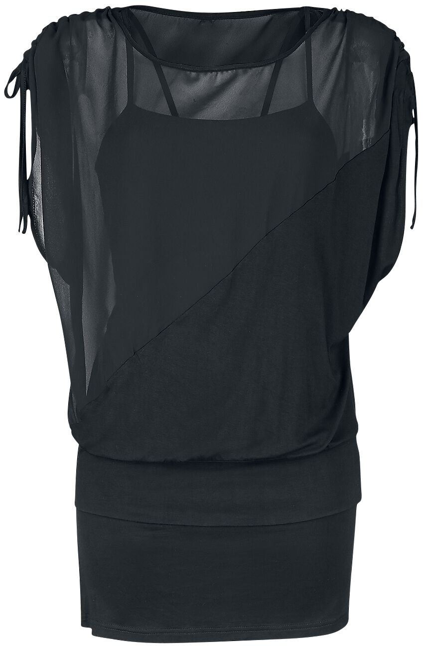 Forplay T-Shirt - 2 in 1 Side Sleeve Chiffon Dress - XS bis XXL - für Damen - Größe XXL - schwarz