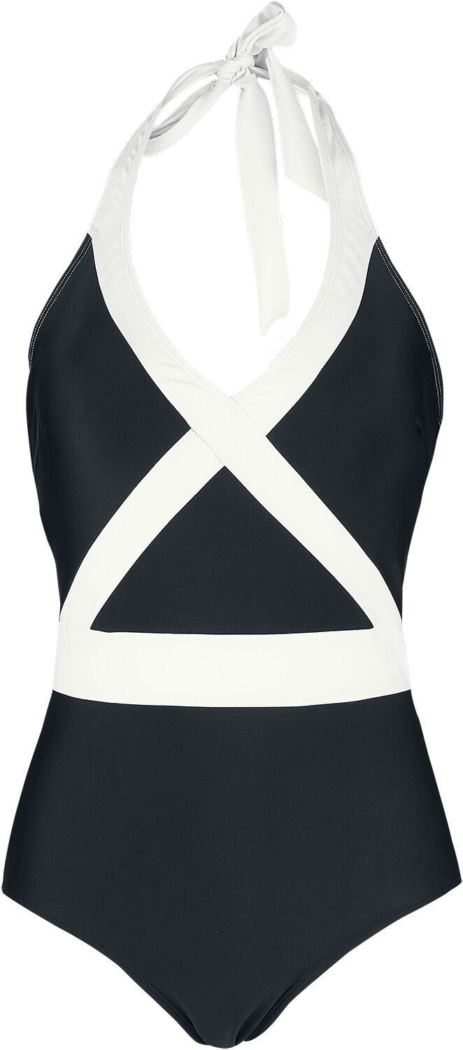 Pussy Deluxe Rockabilly Badeanzug Criss Cross Swimsuit XS bis XXL für Damen Größe M schwarz weiß  - Onlineshop EMP