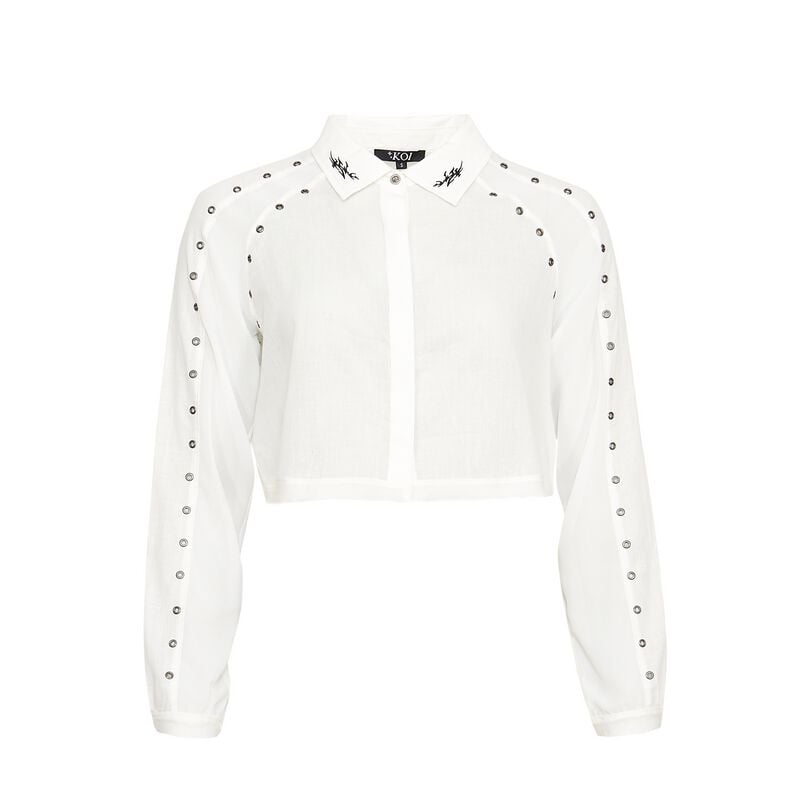 Levně KOI Wisp Cropped Long-Sleeve Shirt - White Dámské tričko s dlouhými rukávy bílá