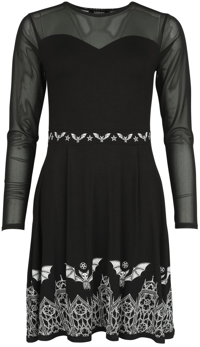Gothicana by EMP Mesh Dress with Bats Kurzes Kleid schwarz in XXL