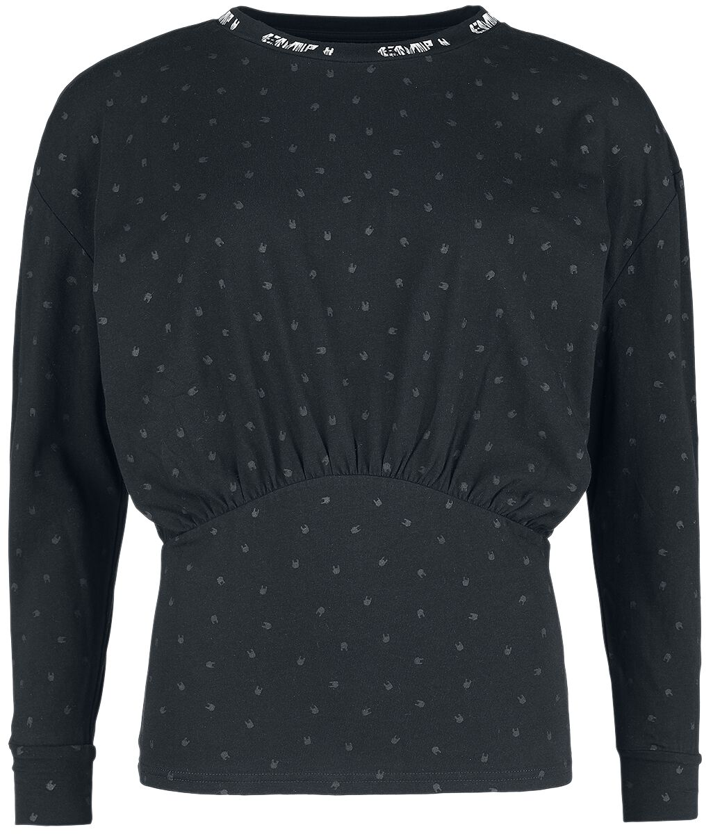 EMP Stage Collection Langarmshirt - Langarmshirt mit Rockhand Alloverprint - XS bis XXL - für Damen - Größe S - schwarz