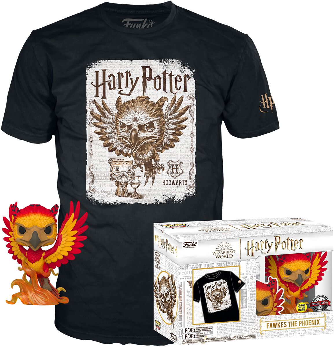 Harry Potter Fawkes the Phoenix - T-Shirt plus Funko (Glow in the Dark) - POP! & Tee Funko Pop! multicolor