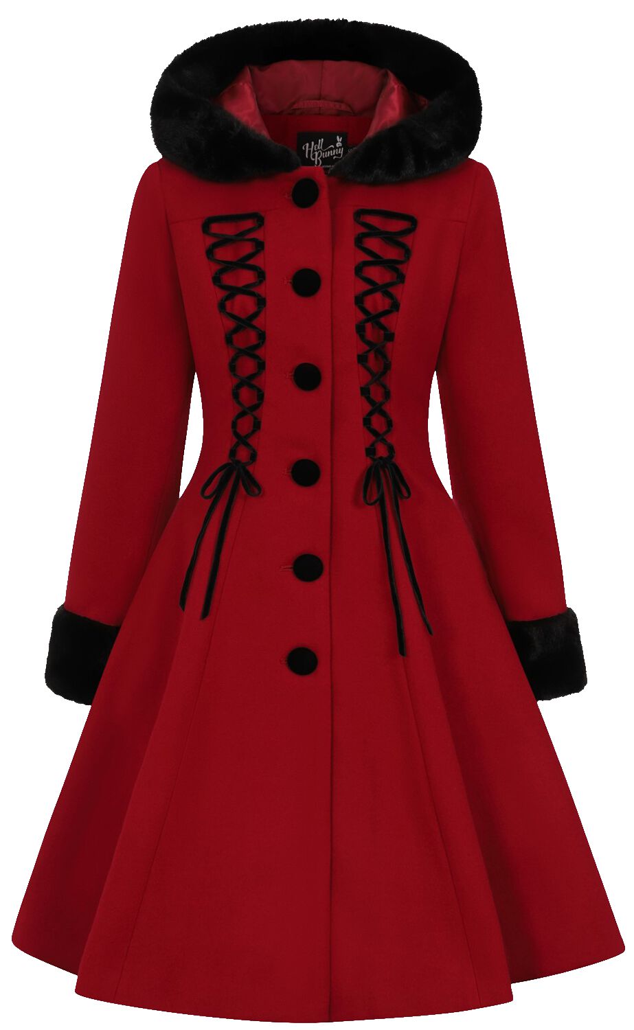 Hell Bunny Amaya Coat Mantel rot schwarz in M