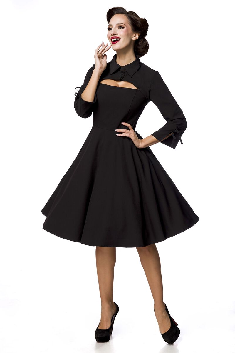 Belsira - Rockabilly Kleid knielang - Retrokleid - XS - für Damen - Größe XS - schwarz
