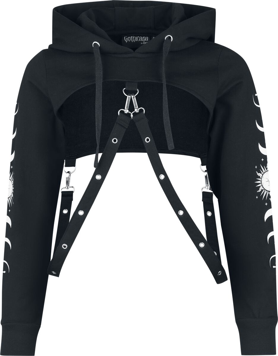 Gothic Kapuzenpullover - Crop Hoodie - S bis XXL - für Damen - Größe L - schwarz - Frauen - female
