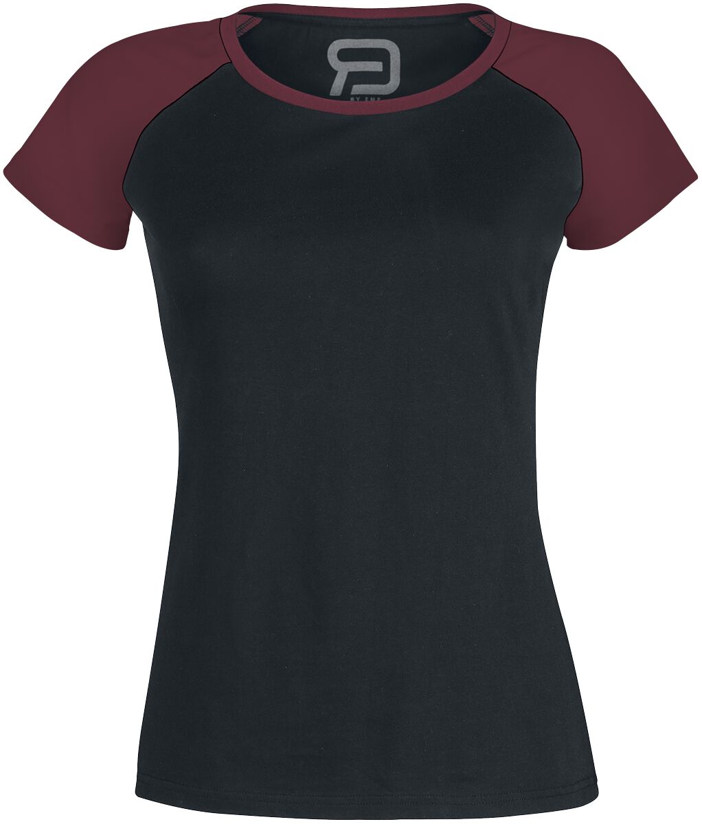 T-Shirt für Damen  schwarz/bordeaux Short Raglan Road von RED by EMP