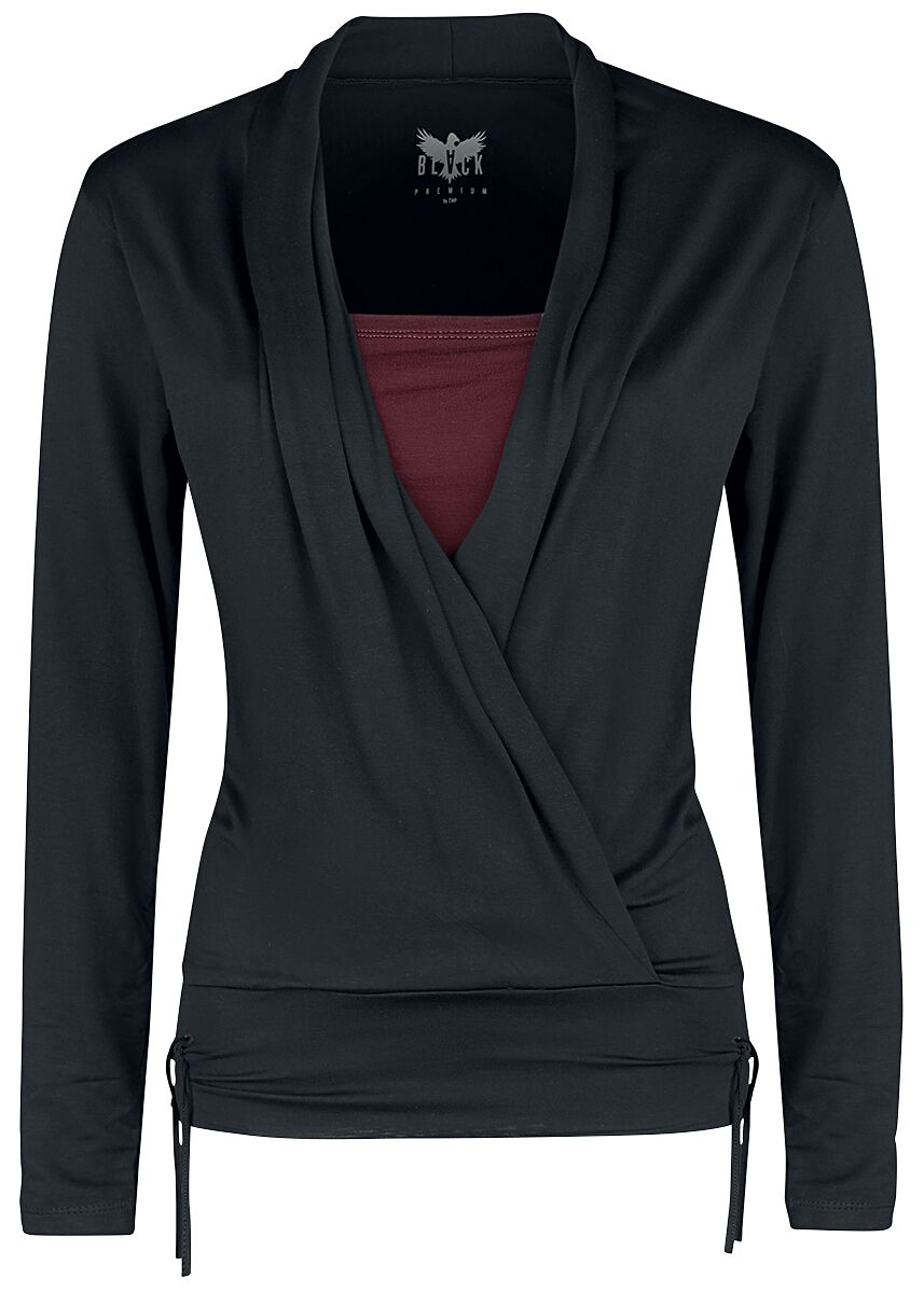 Langarmshirt - Langarmshirt in Wickeloptik - S bis XXL - für Damen - Größe XL - schwarz/bordeaux - Frauen - female