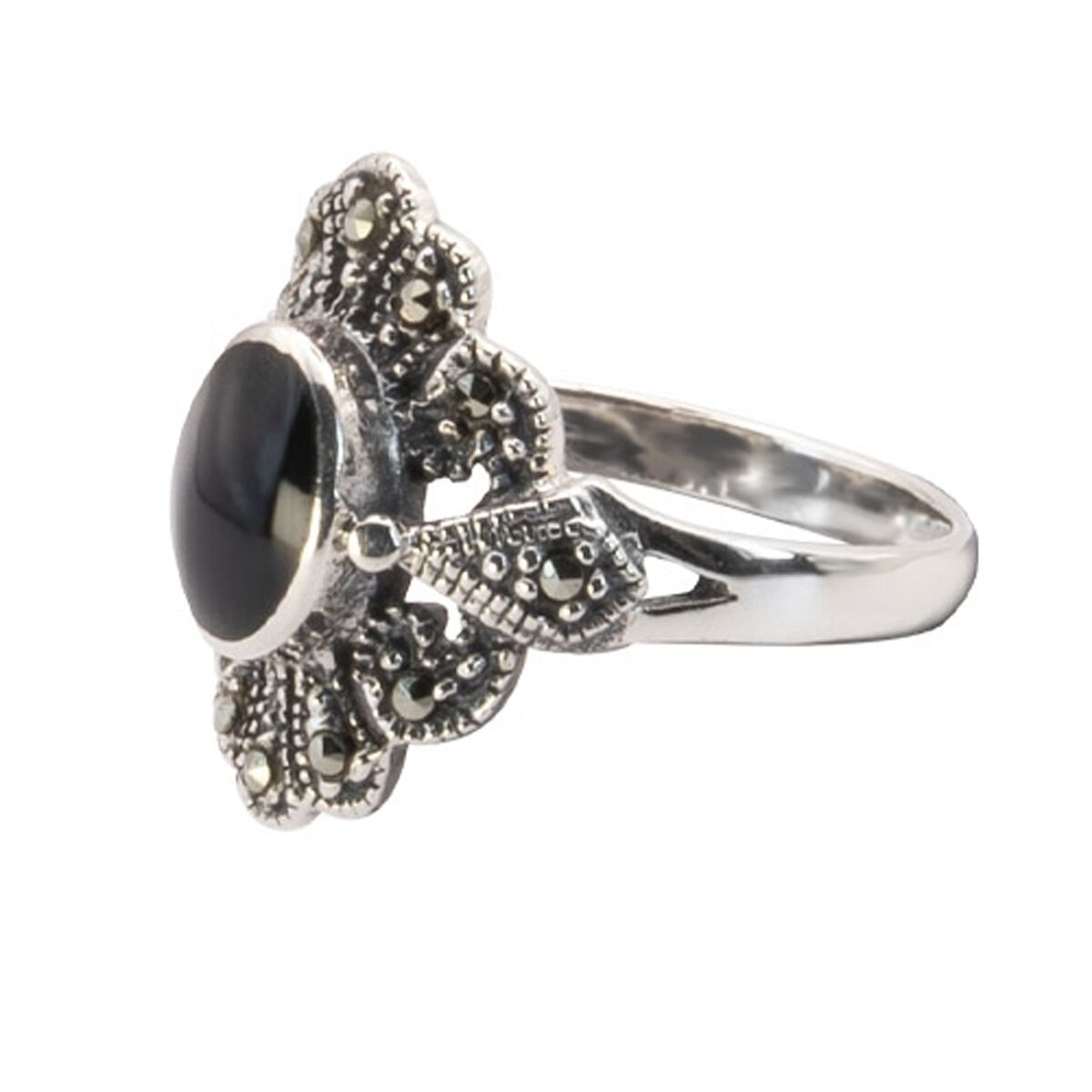 etNox - Gothic Ring - Black Marcasite - für Damen - schwarz/silberfarben