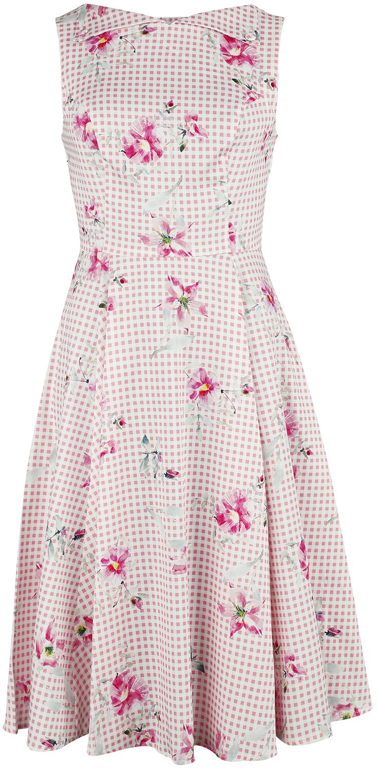 H&R London - Rockabilly Kleid knielang - Catherine Floral Swing Dress - XS bis 4XL - für Damen - Größe L - rosa/weiß