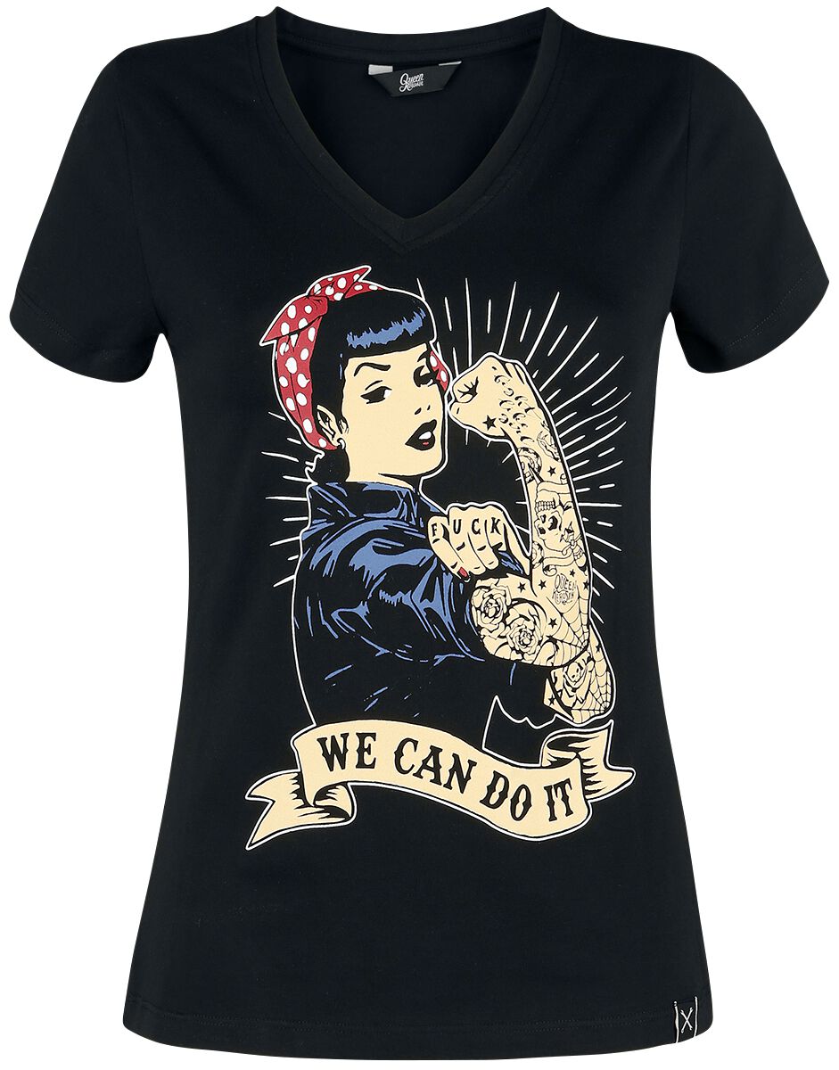 Image of T-Shirt Rockabilly di Queen Kerosin - We Can Do It - L a 3XL - Donna - nero