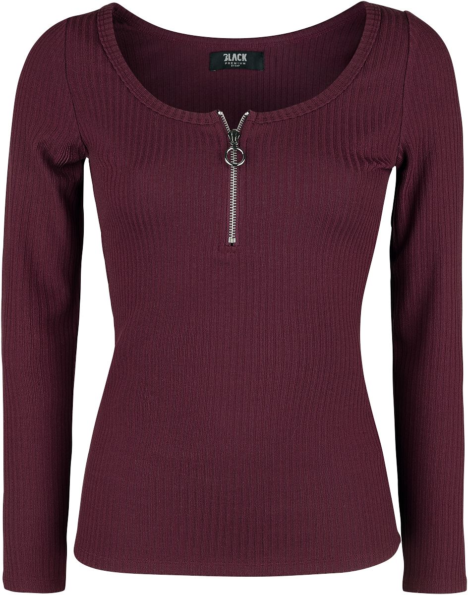 Image of Maglia Maniche Lunghe di Black Premium by EMP - Burgundy Long-Sleeve Shirt with Zip at Neckline - S a 5XL - Donna - bordeaux