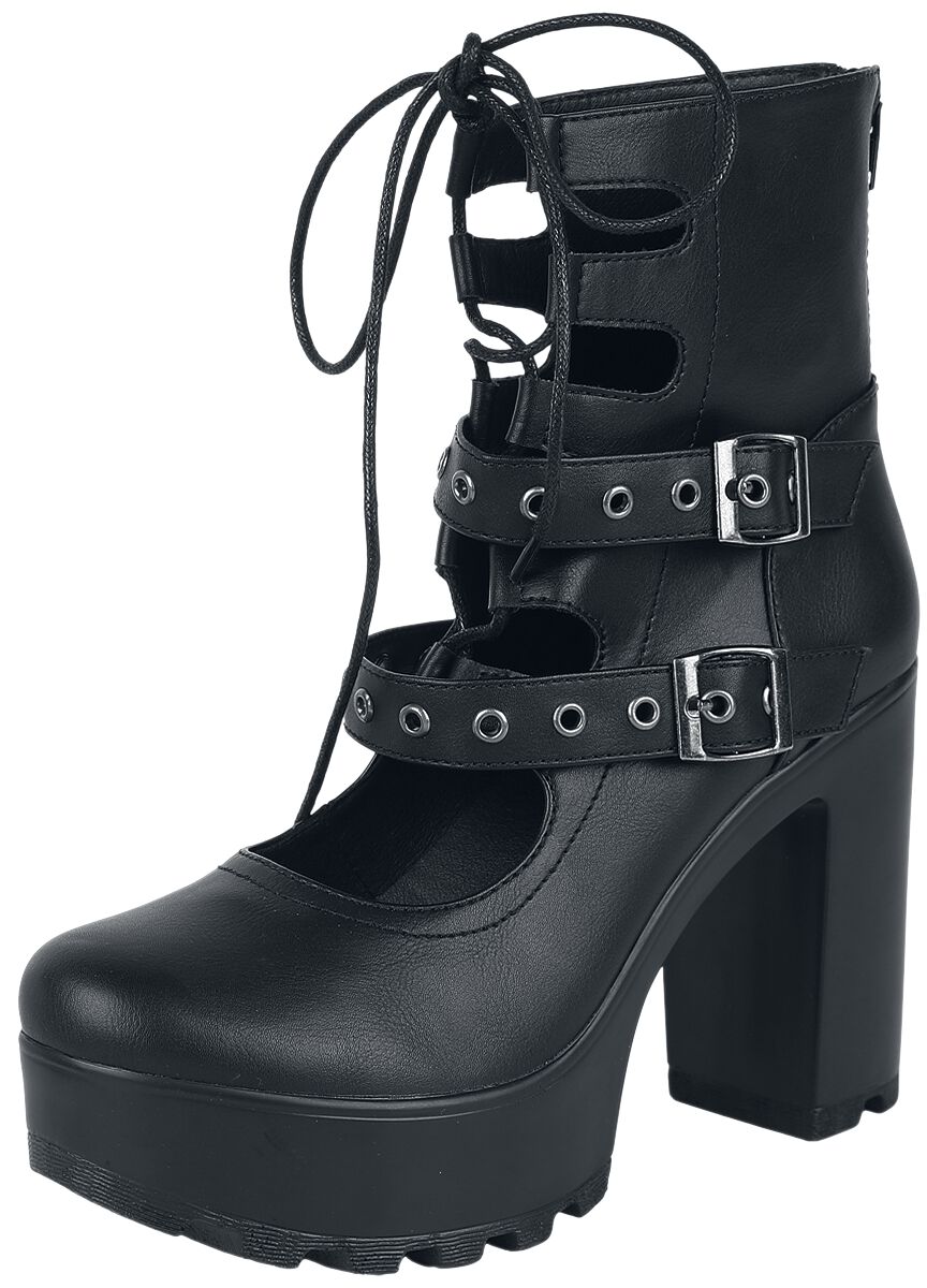 Levně Rock Rebel by EMP Otevřené kotníkové boty s přezkami a šňůrkami boty černá