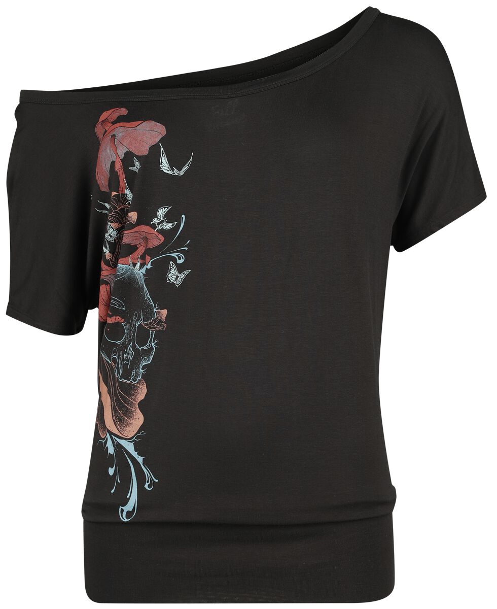 Image of T-Shirt Gothic di Full Volume by EMP - T-shirt with mushrooms, skull and butterflies - S a XXL - Donna - nero