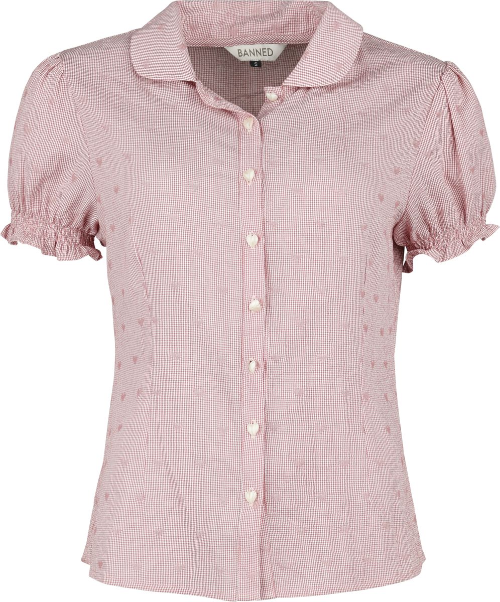 Banned Retro - Rockabilly Bluse - Heart On Her Sleeve Blouse - XS bis 4XL - für Damen - Größe S - pink
