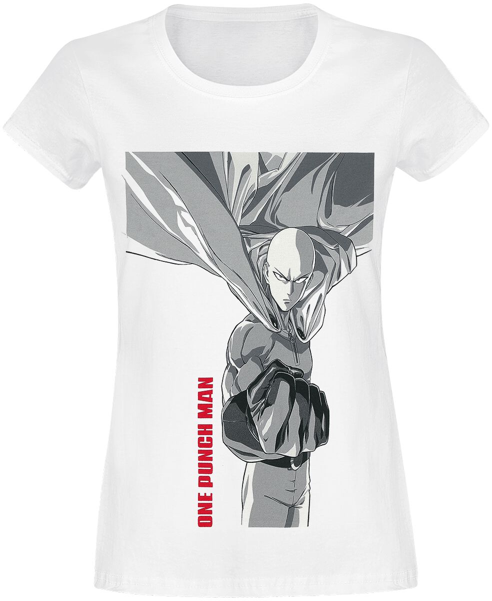 One Punch Man - Anime T-Shirt - Punch - S bis XL - für Damen - Größe L - weiß  - Lizenzierter Fanartikel